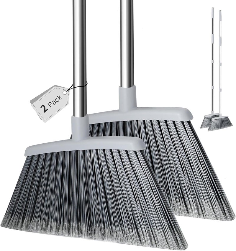 QCFOLY Broom, Outdoor Brooms for Sweeping Indoor, Adjustable 55" Pet Hair Removal Hevy Duty Broom for Floors Home Kitchen Garage Commercial Patio Industrial Snow (Pack of 2) - Image 1